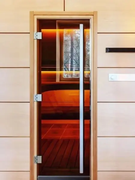 Дверь для сауны DoorWood Престиж PRO, 800 х 2000 мм, с порогом, бронза, коробка ольха