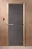 Дверь DoorWood Графит для бани, 70х190 см, без порога, стеклянное полотно серое, коробка ольxа