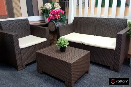 Комплект пластиковой мебели под ротанг B:Rattan Nebrаska 2 Set, коричневый - диван, 2 кресла и квадратный столик