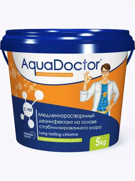 Дезинфектант для бассейна на основе хлора длительного действия AquaDoctor C-90T,таблетки, 5 кг. 