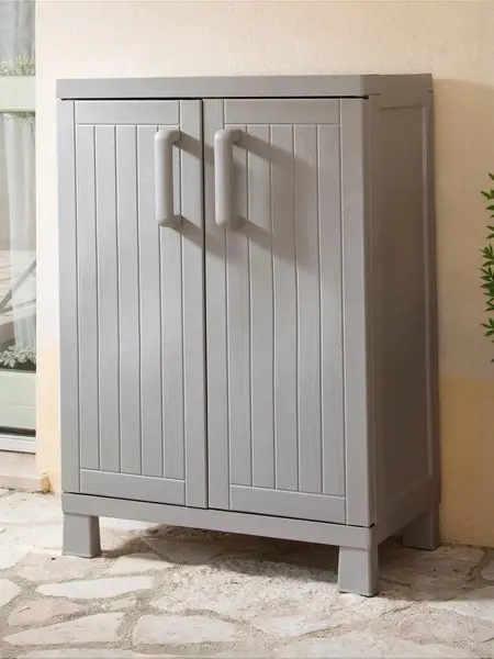 Пластиковый шкаф для улицы Toomax Wood Midi (2 полки), серый