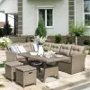 Обеденная группа плетеной мебели AFM-307B Beige из искусственного ротанга - угловой диван, стол, 2 пуфика с подушками.