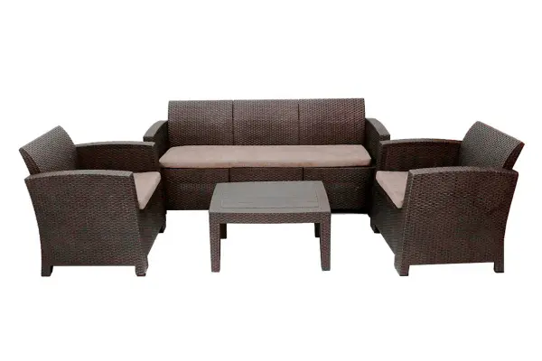 Комплект пластиковой мебели B:Rattan Arizona Max на 5 персон, коричневый - трехместный диван, столик и 2 кресла