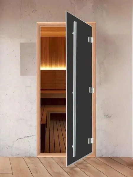 Стеклянная дверь DoorWood Престиж Графит Матовый для бани, 700 х 1900 мм, с порогом, серое матовое, ольха