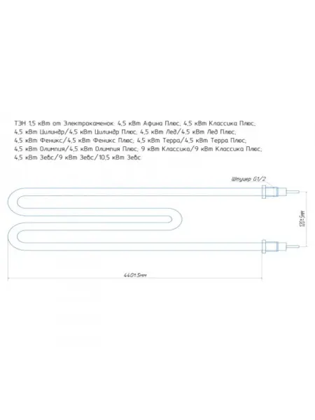 Нагревательный элемент PЭК мощность 1,5 кВт, для печей Зевс