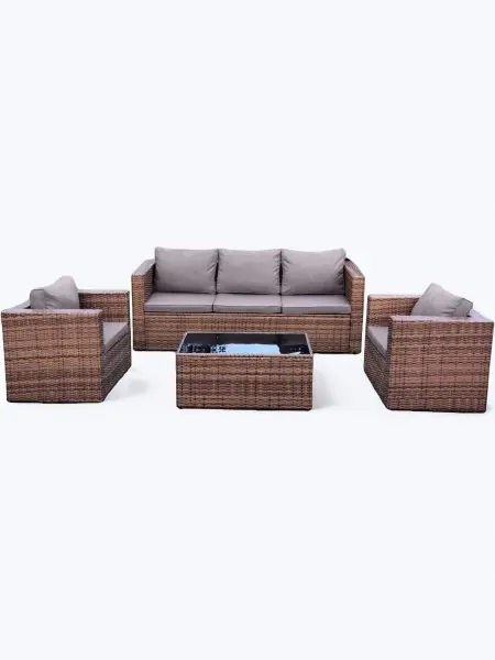 Плетеная мебель AFM-302AL Brown - 2 кресла, столик и искусственного ротанга трехместный, коричневый цвет