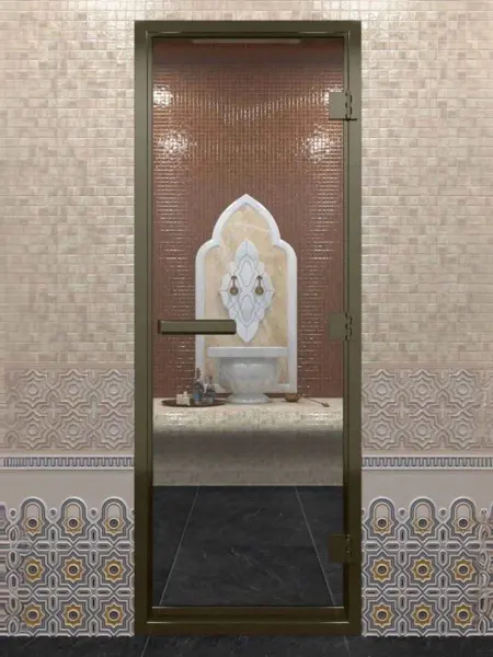 Дверь DoorWood хамам 700 х 1900 мм, бронзовый профиль, стекло прозрачное