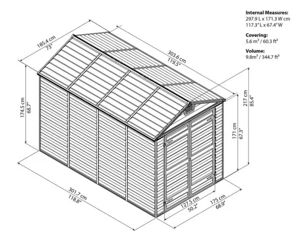 Сарай пластиковый Palram Skylight 6x10' ft, tan