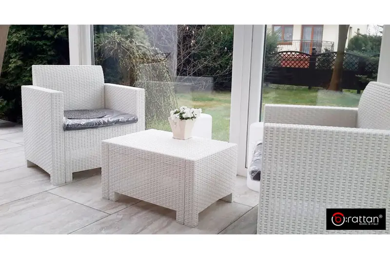 Комплект садовой пластиковой мебели B:Rattan Nebraska Terrace Set на 2 персоны, белый, 2 кресла и кофейный столик