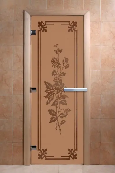 Дверь для сауны DoorWood Розы, 700мм х 1900мм, без порога, бронза матовая, коробка ольха