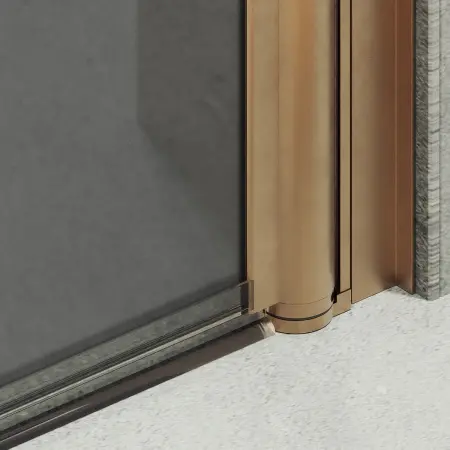 Душевая дверь на монопетле MaybahGlass, бронзовый профиль, стекло серое матовое 