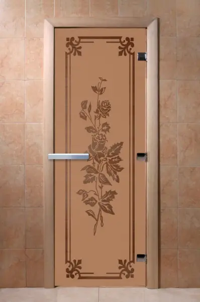 Дверь для сауны DoorWood Розы, 700мм х 1900мм, без порога, бронза матовая, коробка ольха